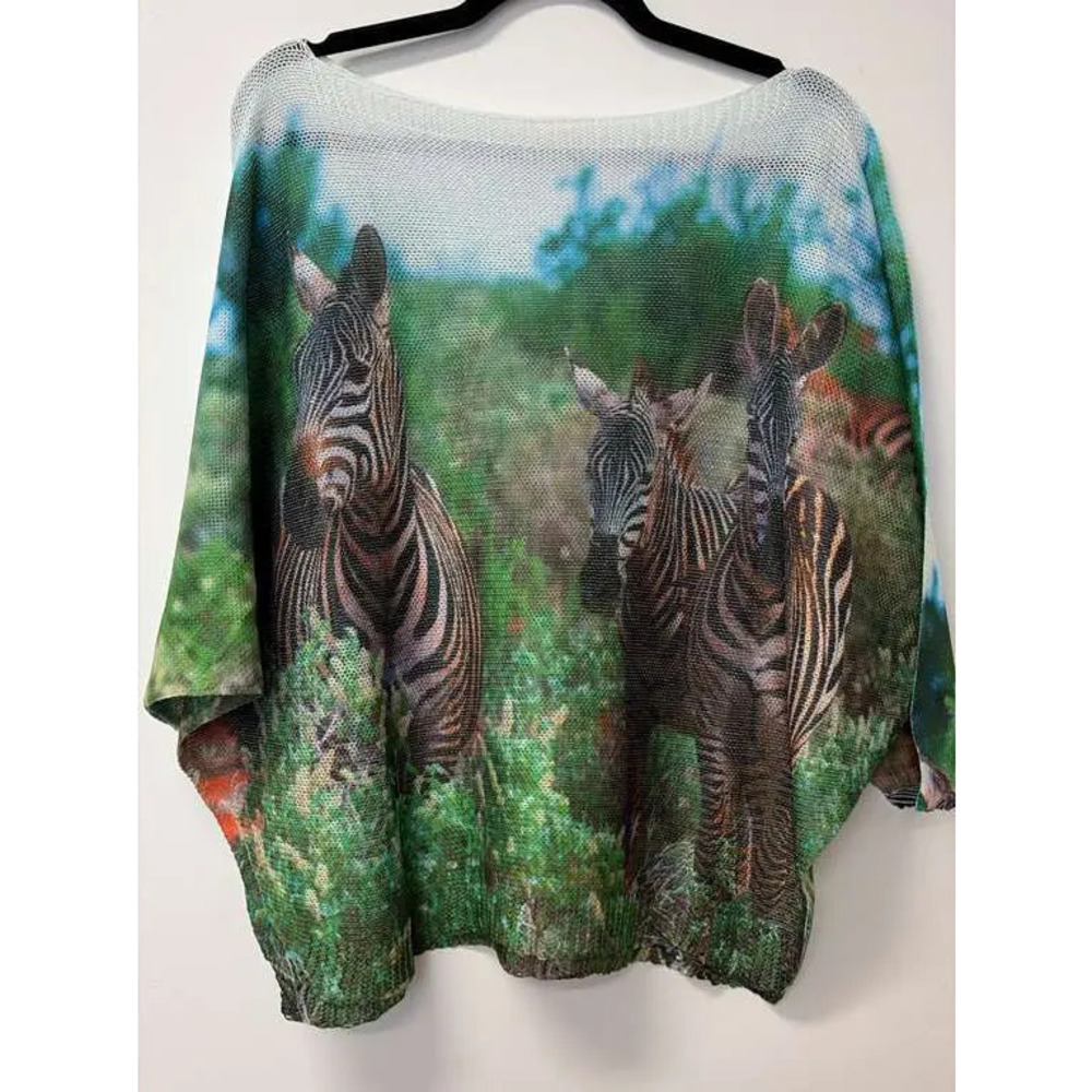 L123 3Q Loowie Safari Zebra Round Neck Knit Printed Sweater One Size